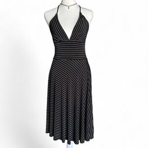 Alyn Paige Black and White Striped Halter Midi Dress